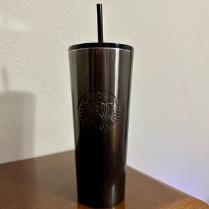 Starbucks 24oz Stainless Steel Glossy Black Ombre Tumbler with Straw • Like New